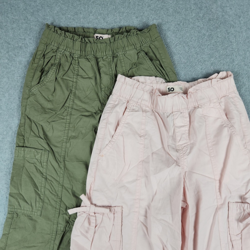SO Cargo Pants Girls M (8) Green Pink Paperbag Waist Utility Relaxed Lot Of 2
